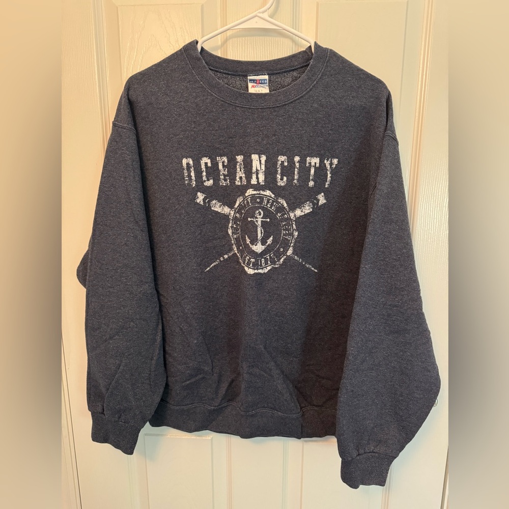 Jerzees Unisex Crewneck Sweatshirt, Vintage Look, Heathered Navy, Size L